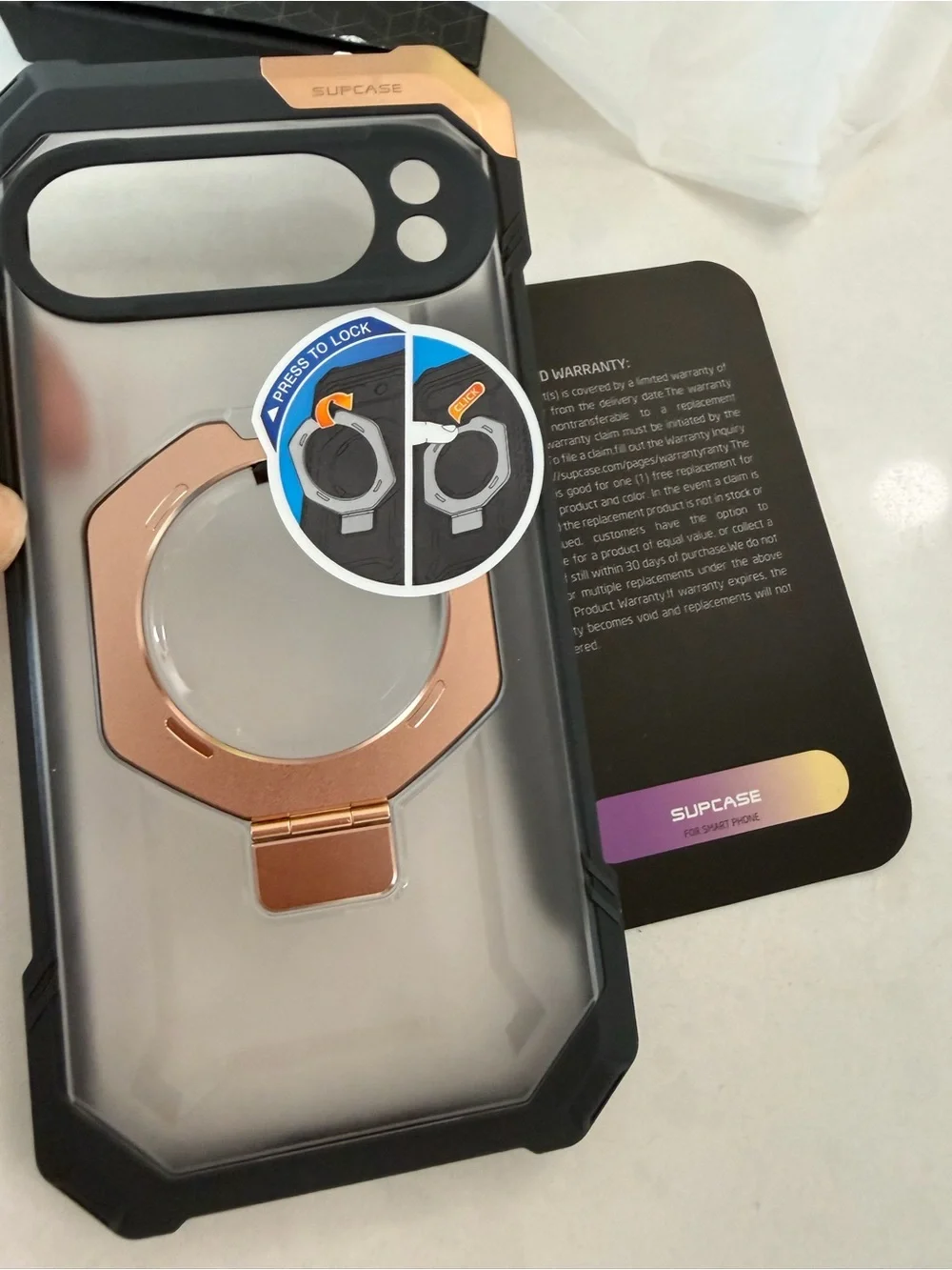 Google Pixel 10 Pro XL Protective Case with Kickstand - White and Gold